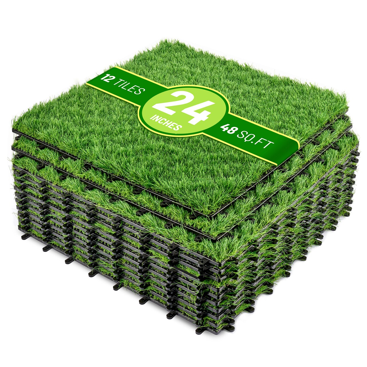 Sorbus Interlocking 24"x24" Artificial Grass Tiles for Balcony, Patio, Deck Flooring, Pets & Dog Pad - Self-Draining